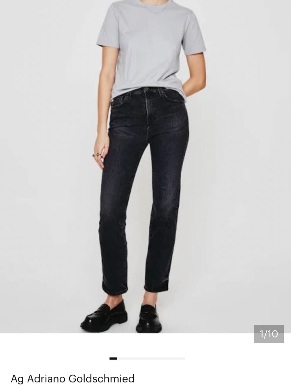 Ag Adriano Goldschmied Black High-Rise Straight-Leg Jeans